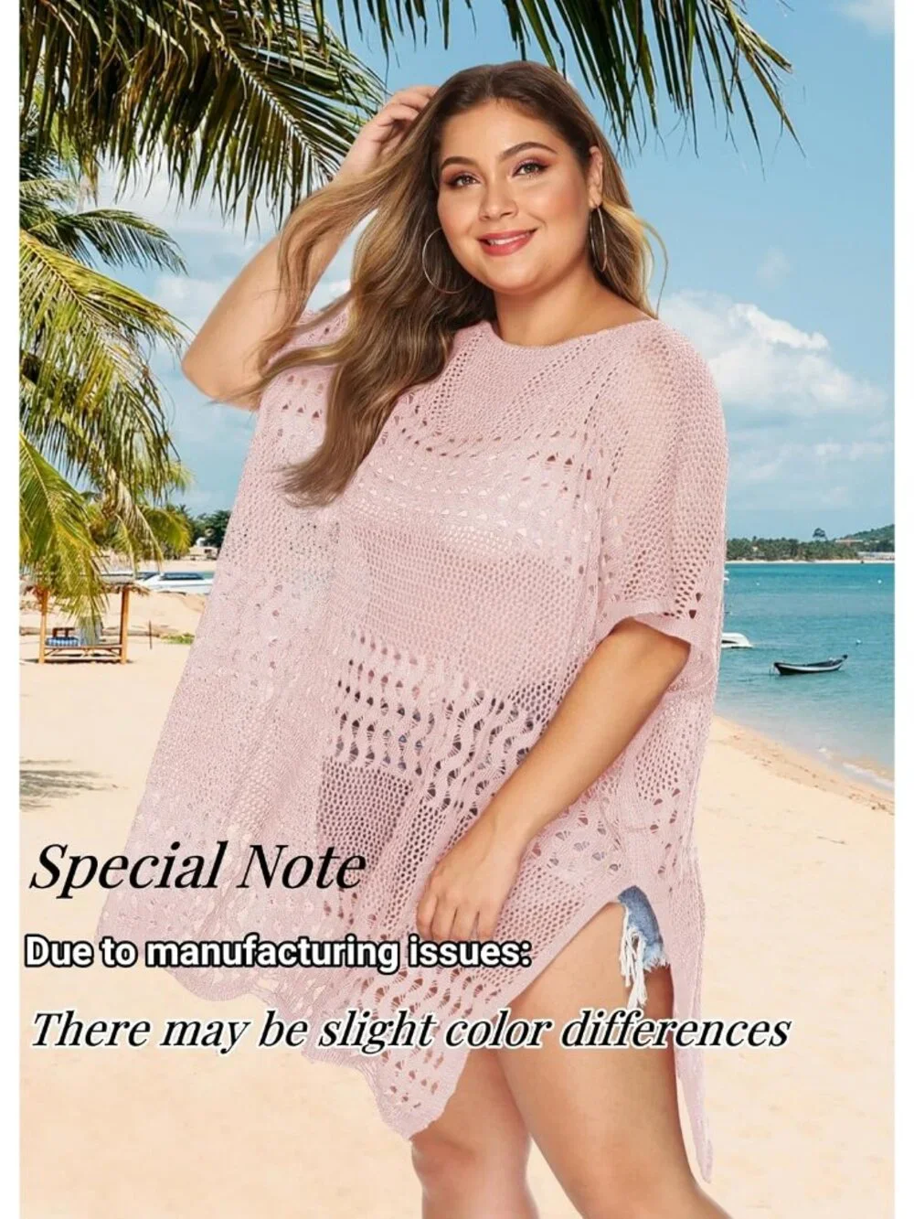 Women's I Hollow Pink Polyester One Size Crochet Summer Swimsuit Coverup Dress